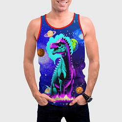 Майка-безрукавка мужская Динозавр в космосе - неоновое свечение, цвет: 3D-красный — фото 2