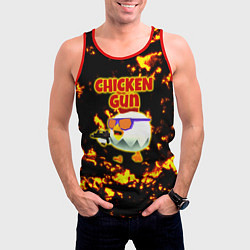 Майка-безрукавка мужская Chicken Gun на фоне огня, цвет: 3D-красный — фото 2