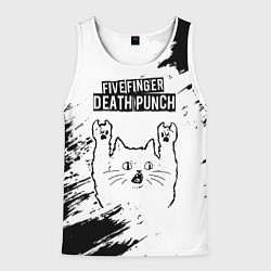 Мужская майка без рукавов Five Finger Death Punch рок кот на светлом фоне