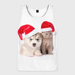 Майка-безрукавка мужская Пёсик и котик в шапочках, цвет: 3D-белый