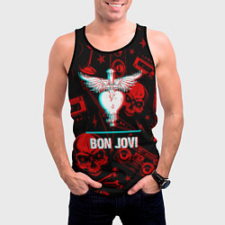 Майка-безрукавка мужская Bon Jovi rock glitch, цвет: 3D-черный — фото 2