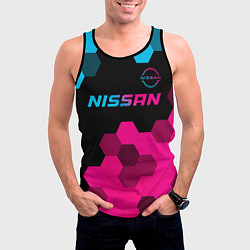 Майка-безрукавка мужская Nissan - neon gradient: символ сверху, цвет: 3D-черный — фото 2