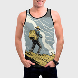 Майка-безрукавка мужская Дурак на горе ловит молнию, цвет: 3D-черный — фото 2