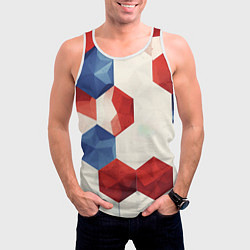 Майка-безрукавка мужская Белые синие красные плиты, цвет: 3D-белый — фото 2