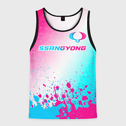 Мужская майка без рукавов SsangYong neon gradient style: символ сверху