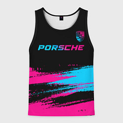 Майка-безрукавка мужская Porsche - neon gradient: символ сверху, цвет: 3D-черный