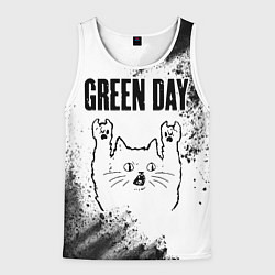 Майка-безрукавка мужская Green Day рок кот на светлом фоне, цвет: 3D-белый