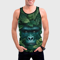 Майка-безрукавка мужская Горилла в кустах джунгли, цвет: 3D-черный — фото 2