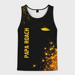 Майка-безрукавка мужская Papa Roach - gold gradient: надпись, символ, цвет: 3D-черный