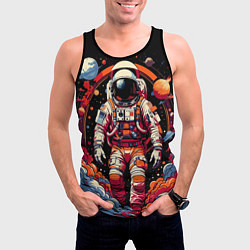 Майка-безрукавка мужская Астронавт и скопление планет, цвет: 3D-черный — фото 2