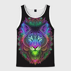 Майка-безрукавка мужская Разноцветный неоновый лев, цвет: 3D-белый