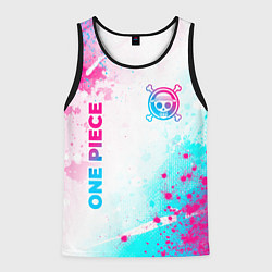 Мужская майка без рукавов One Piece neon gradient style: надпись, символ