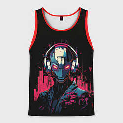 Майка-безрукавка мужская Андроид меломан, цвет: 3D-красный