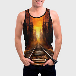 Майка-безрукавка мужская Железная дорога на закате, цвет: 3D-черный — фото 2