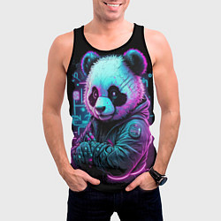 Майка-безрукавка мужская Панда в неоновом свете, цвет: 3D-черный — фото 2