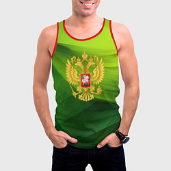 Майка-безрукавка мужская Золотистый герб России на зеленом фоне, цвет: 3D-красный — фото 2
