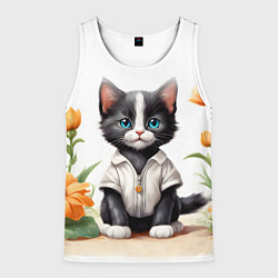 Майка-безрукавка мужская Котенок на цветочной поляне, цвет: 3D-белый