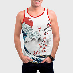 Майка-безрукавка мужская Хокусай большая волна в Канагаве - пародия укиё, цвет: 3D-красный — фото 2