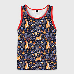 Мужская майка без рукавов Оранжевые зайчики в траве на синем фоне