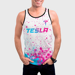 Майка-безрукавка мужская Tesla neon gradient style: символ сверху, цвет: 3D-черный — фото 2