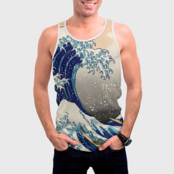 Майка-безрукавка мужская Великая волна от Канагава, цвет: 3D-белый — фото 2