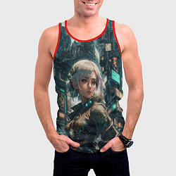 Майка-безрукавка мужская Девушка в очках на прогулке, цвет: 3D-красный — фото 2