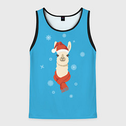 Майка-безрукавка мужская Милая лама в красной шляпе и шарфе, цвет: 3D-черный