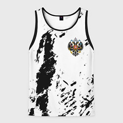 Майка-безрукавка мужская Россия спорт краски герб, цвет: 3D-черный