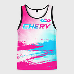 Майка-безрукавка мужская Chery neon gradient style: символ сверху, цвет: 3D-черный