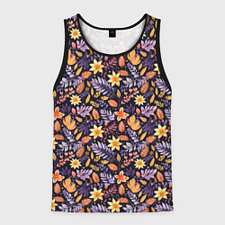 Майка-безрукавка мужская Паттерн из листочков и цветочков, цвет: 3D-черный