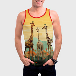 Майка-безрукавка мужская Три жирафа в стиле фолк-арт, цвет: 3D-красный — фото 2