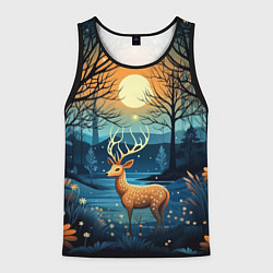 Мужская майка без рукавов Олень в ночном лесу фолк-арт