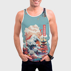 Майка-безрукавка мужская Винтажная иллюстрация Японского пейзажа, цвет: 3D-белый — фото 2