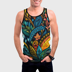 Майка-безрукавка мужская Растительный узор в бразильском стиле, цвет: 3D-черный — фото 2