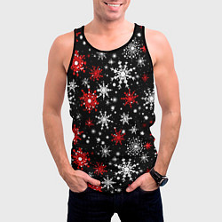 Майка-безрукавка мужская Белые и красные снежинки на черном фоне - нейросет, цвет: 3D-черный — фото 2