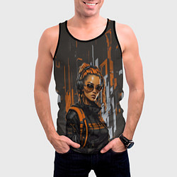 Майка-безрукавка мужская Девушка и оранжевые линии, цвет: 3D-черный — фото 2