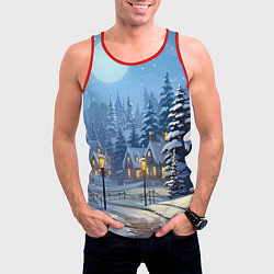 Майка-безрукавка мужская Новогодний зимний городок, цвет: 3D-красный — фото 2
