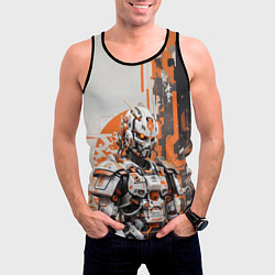 Майка-безрукавка мужская Киборг с оранжевыми вставками, цвет: 3D-черный — фото 2