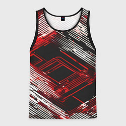 Майка-безрукавка мужская Киберпанк линии белые и красные, цвет: 3D-черный