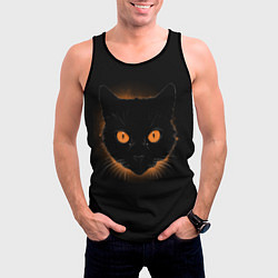Майка-безрукавка мужская Портрет черного кота в оранжевом свечении, цвет: 3D-черный — фото 2