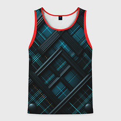 Майка-безрукавка мужская Тёмно-синяя диагональная клетка в шотландском стил, цвет: 3D-красный