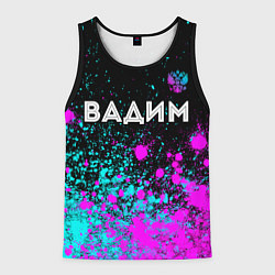 Мужская майка без рукавов Вадим и неоновый герб России посередине