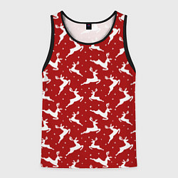 Майка-безрукавка мужская Красный паттерн с новогодними оленями, цвет: 3D-черный