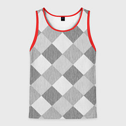 Майка-безрукавка мужская Серый плед геометрический узор с текстурой, цвет: 3D-красный