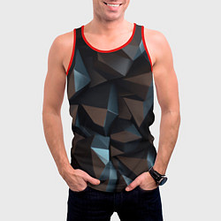 Майка-безрукавка мужская Черная геометрическая абстракция - объемные грани, цвет: 3D-красный — фото 2
