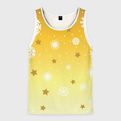 Майка-безрукавка мужская Снежинки и звезды на желтом, цвет: 3D-белый