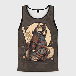 Мужская майка без рукавов Кошачий самурай в японском стиле