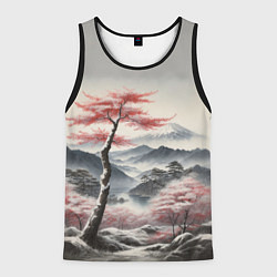 Мужская майка без рукавов Высокое дерево и гора Фудзияма