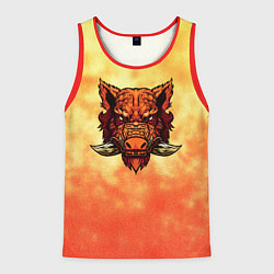 Мужская майка без рукавов Огненный дикий кабан на фоне пламени
