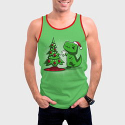 Майка-безрукавка мужская Новогодняя проблема тираннозавра рекса, цвет: 3D-красный — фото 2